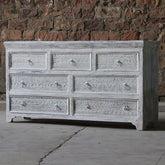 Rainbow Reclaimed Wood Carved Panel Solid Sideboard Chest of Drawers 150x40x85 cm